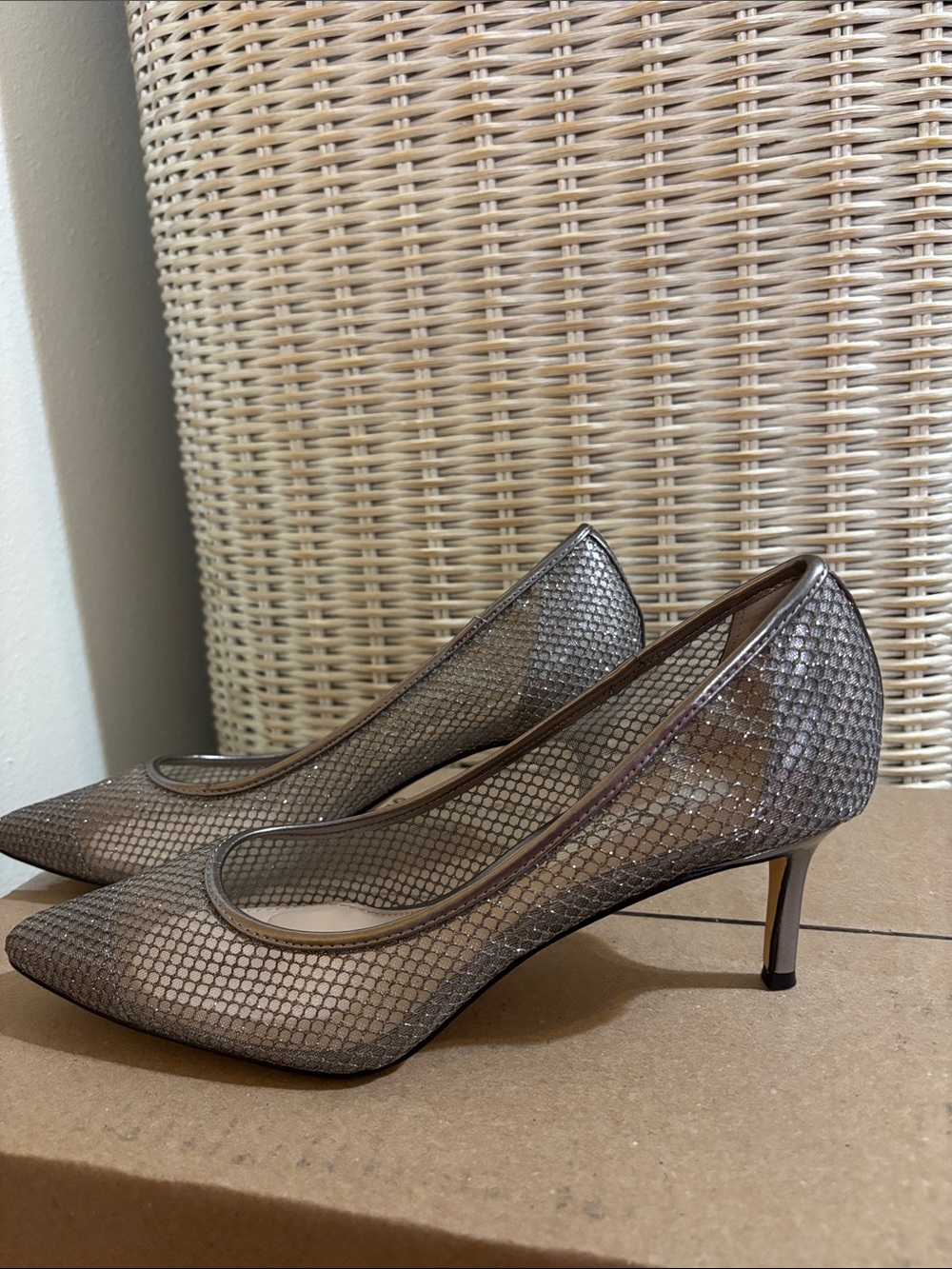 NINA New York  Metallic Taupe Pointed Mesh Pumps leather Sole USA10M orEUR 40